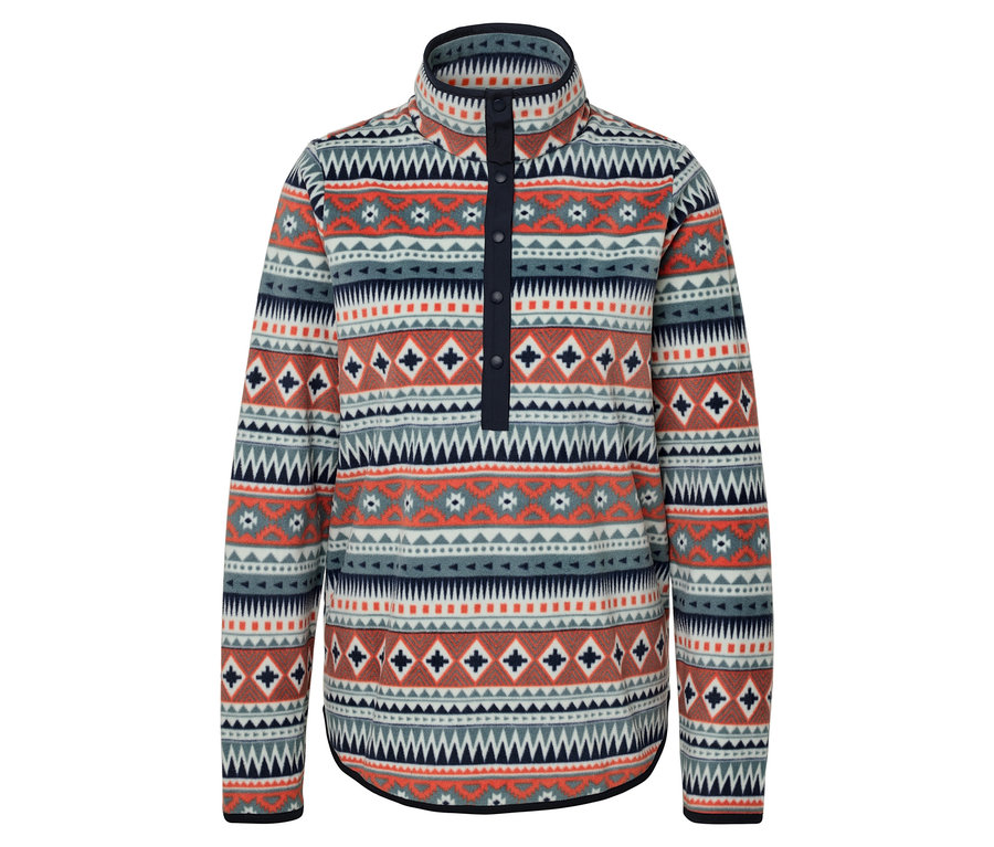 Mintás, gombos fleece pulóver.