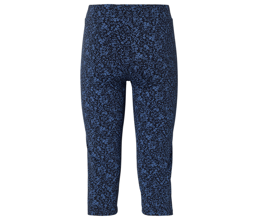 Kék, virágmintás leggings közelről.