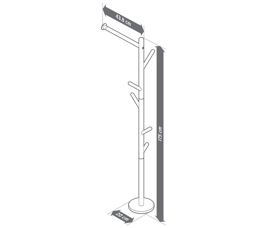 A képen egy falhoz rögzítendő állófogas látható, melynek méretei: 43,8 cm széles és 175 cm magas.