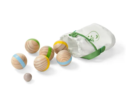 Petanque készlet színes csíkokkal és tárolótasakkal.
