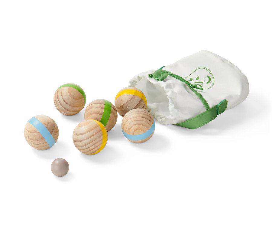 Petanque készlet színes csíkokkal és tárolótasakkal.