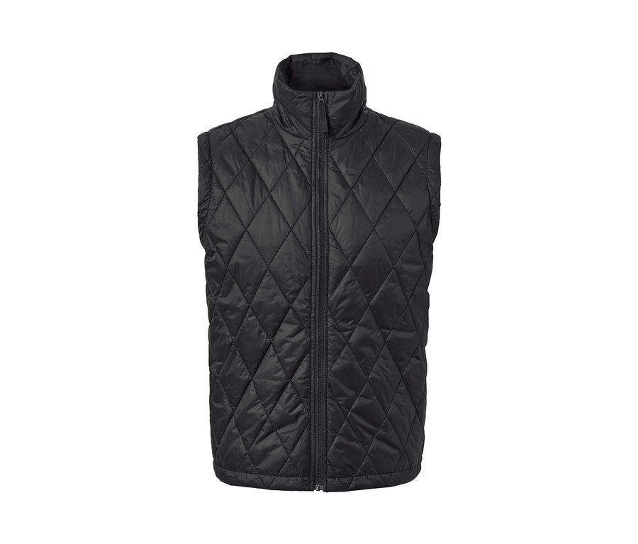 Fekete, steppelt mellény, része egy 3 az 1-ben kabátnak.