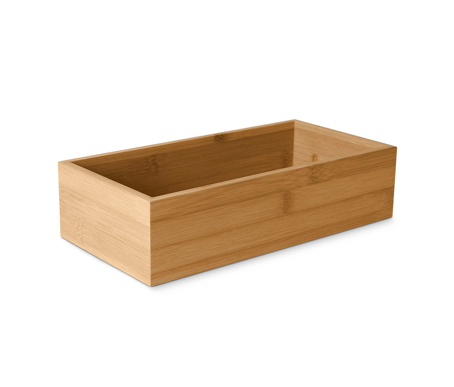 Egy üres bambusz fűszertartó doboz közeli képe.