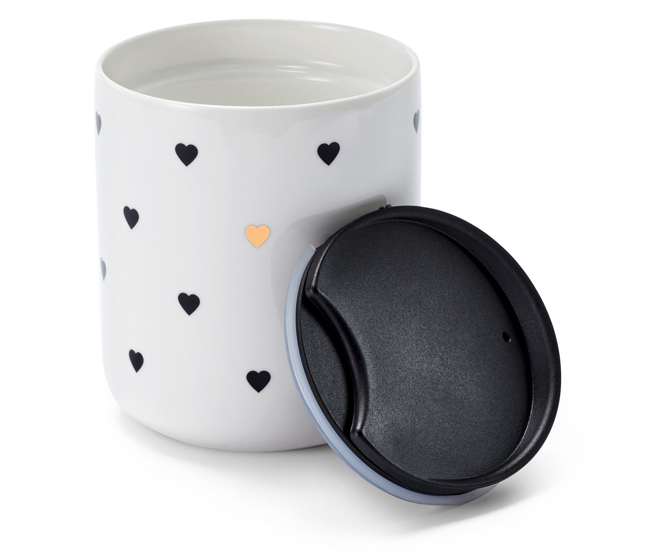 Porcelánbögre fedéllel, szívecskével.