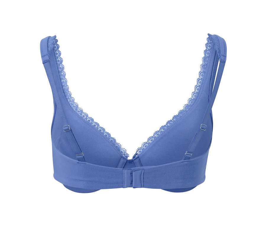 Kék merevítős melltartó.