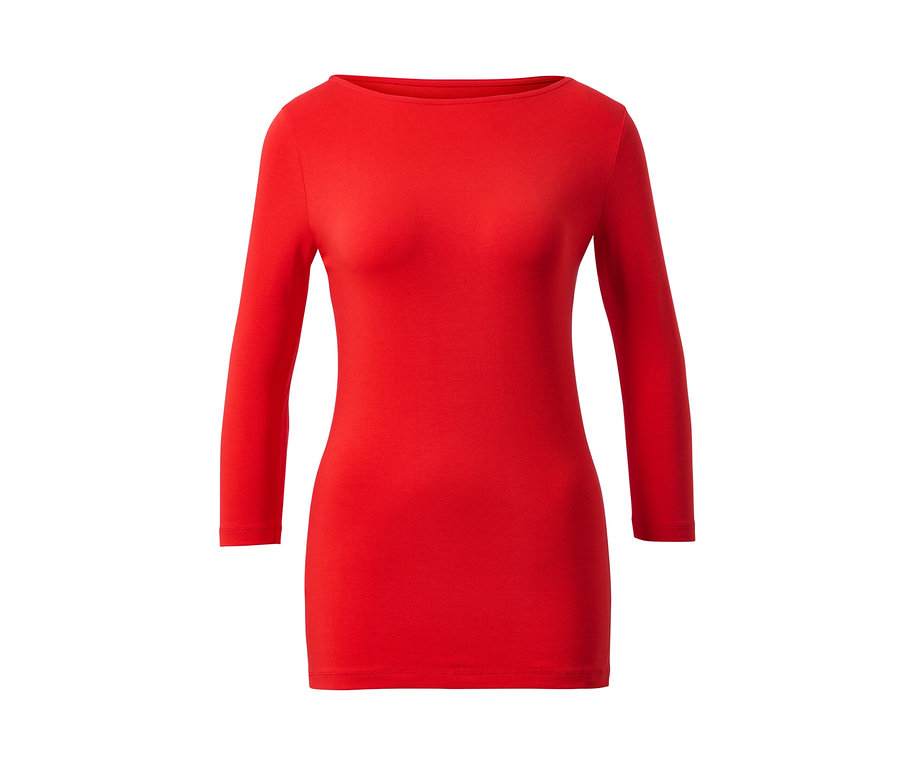 Piros, háromnegyedes ujjú női felső.