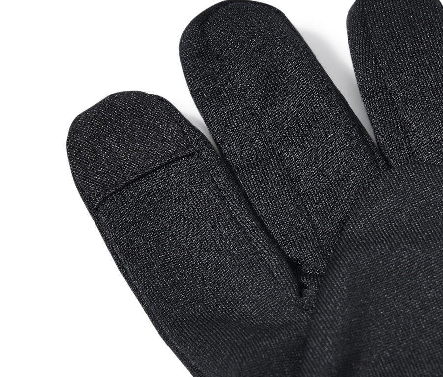 Egy fekete, 2 az 1-ben futókesztyű részletének képe fehér háttéren.