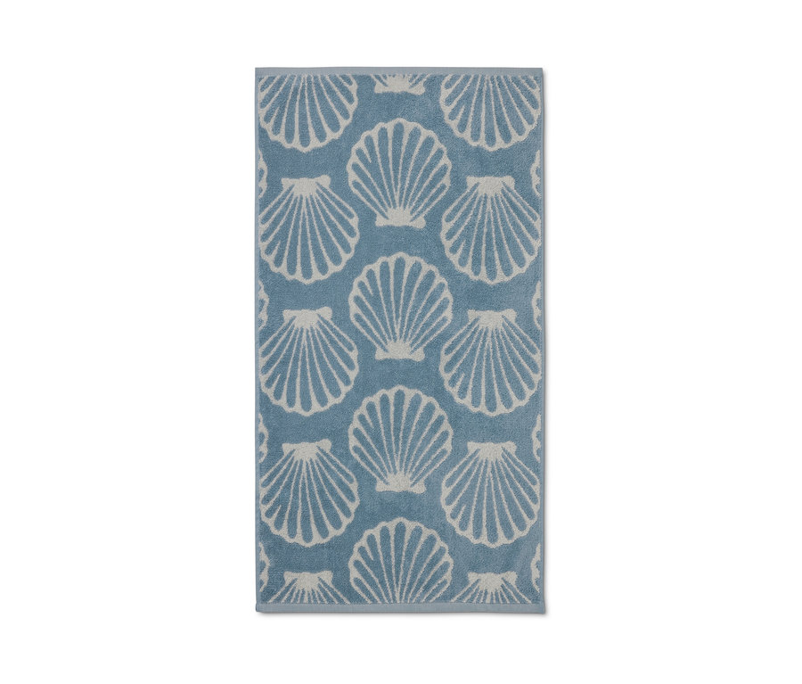Kék törölköző fehér kagyló mintával, 2 db.