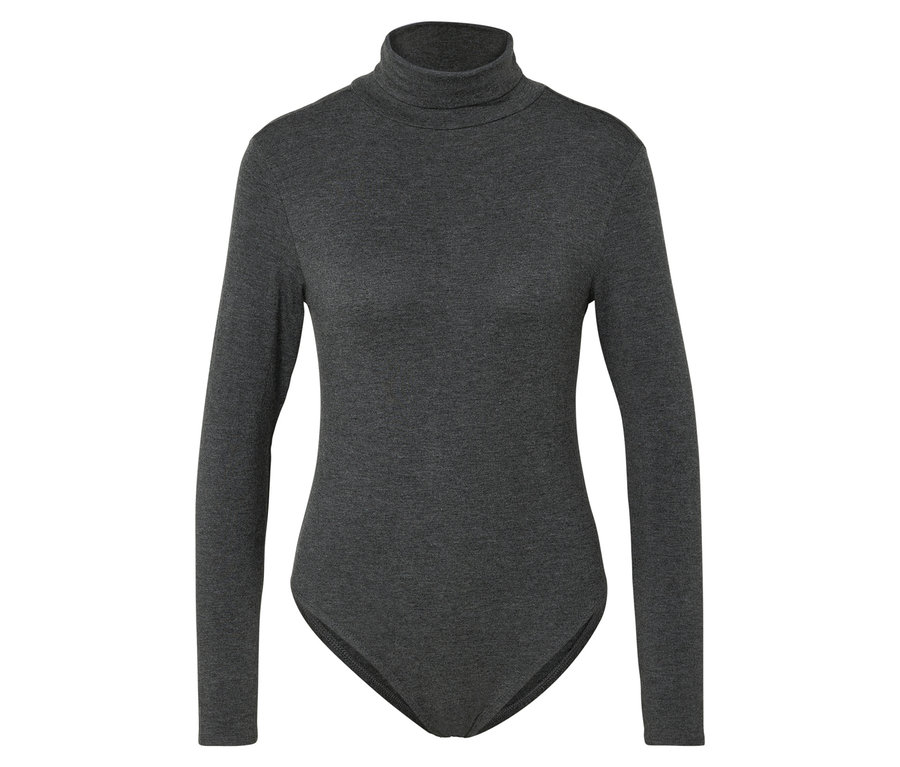 Egy szürke, hosszú ujjú, garbós body.