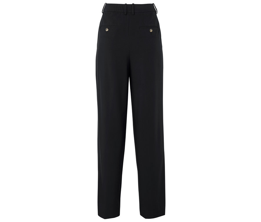 Fekete, magas derekú nadrág gombokkal.