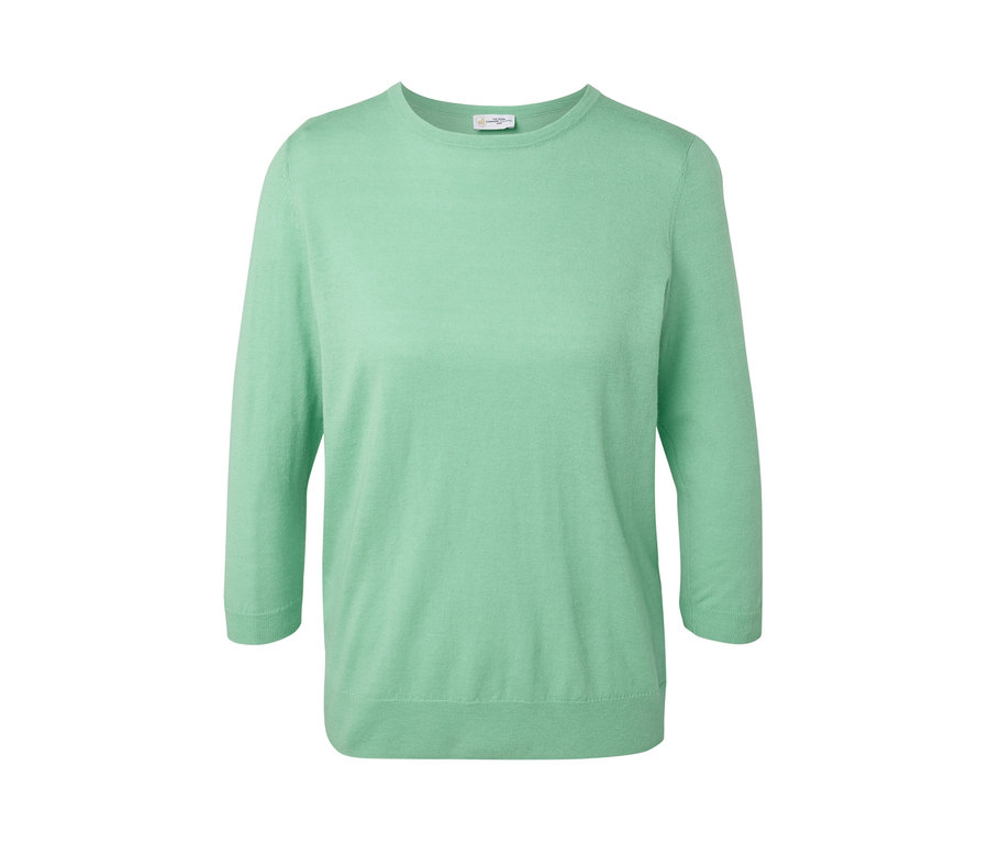 Világoszöld, finomkötésű selyem pulóver.