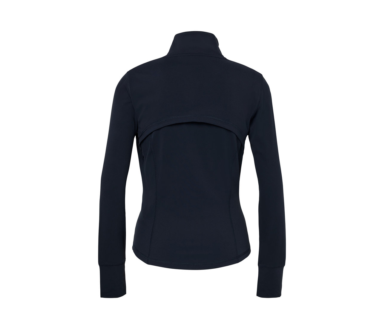 Hátulról látható sötétkék funkcionális felső.