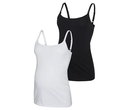 Két MAMALICIOUS MLKERRIE STRAP JRS TOP 2F 2-P NOOS kismama trikó, egy fehér és egy fekete, egymásra helyezve.
