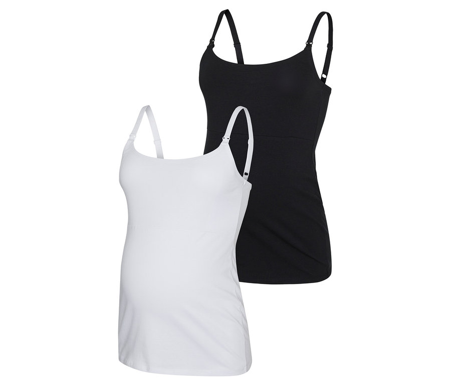 Két MAMALICIOUS MLKERRIE STRAP JRS TOP 2F 2-P NOOS kismama trikó, egy fehér és egy fekete, egymásra helyezve.