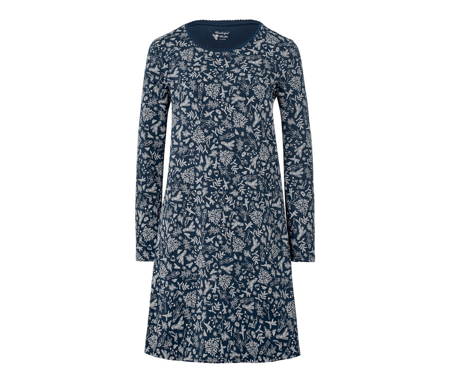 Sötétkék, mintás női hálóing.