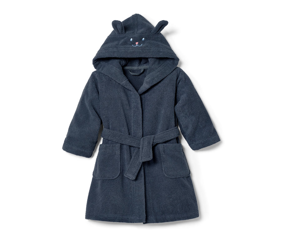 Kék gyerek fürdőköpeny kapucnival és fülekkel.
