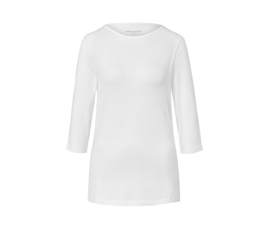 Fehér, 3/4-es ujjú női felső.