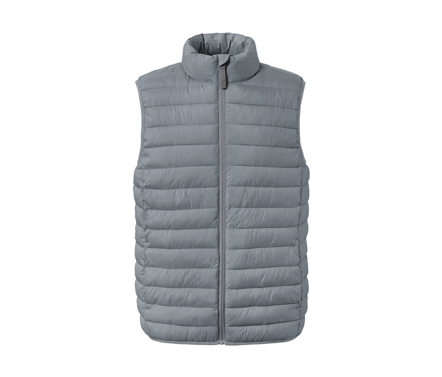 Szürke, cipzáras Férfi steppelt mellény, összehajtható, szürke.
