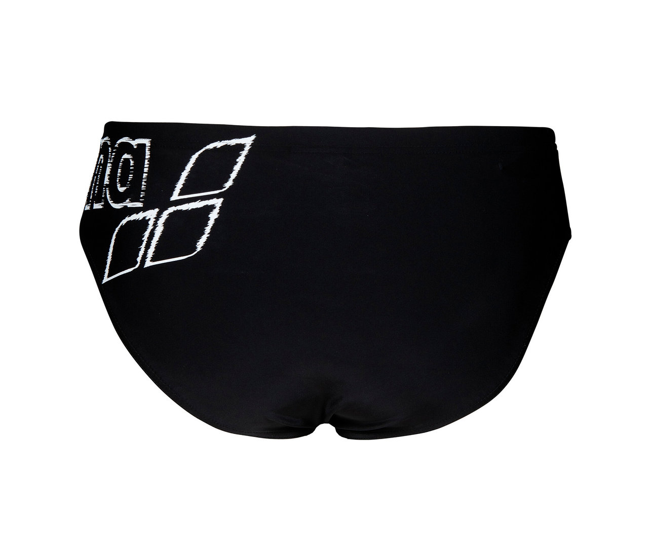 Hátulról látható a fekete arena Scratchy úszónadrág.