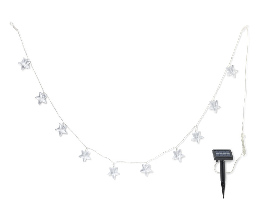 Csillag alakú fényfüzér kis napelem panellel kültéri használatra.