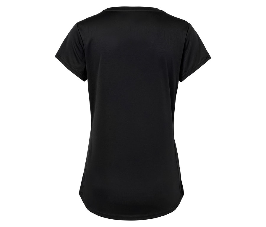 Fekete, rövid ujjú póló, hátulnézet.