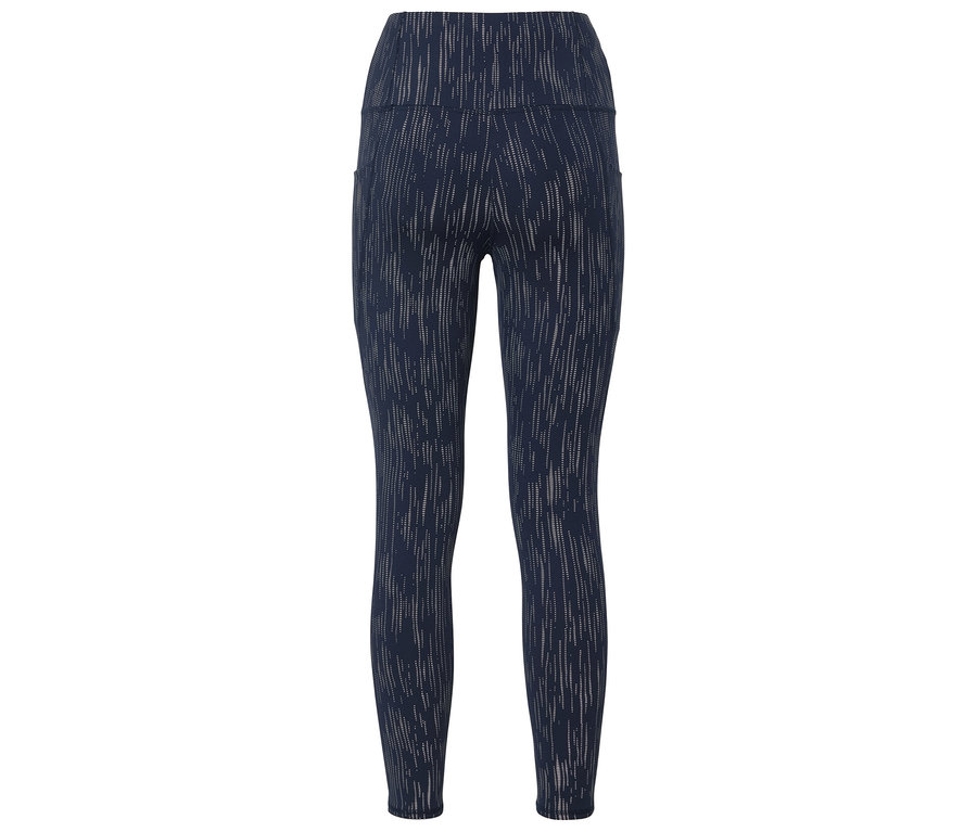 Sötétkék, magas derekú leggings függőleges vonal mintával.