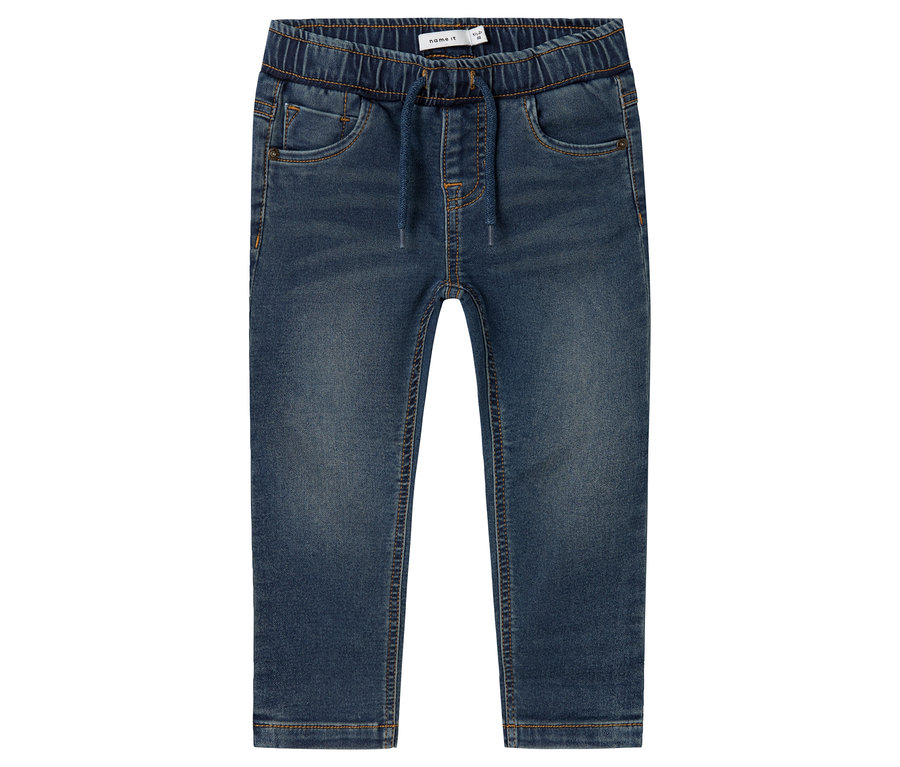 A kék NAME IT melegítő farmer egy fehér háttéren fekszik.