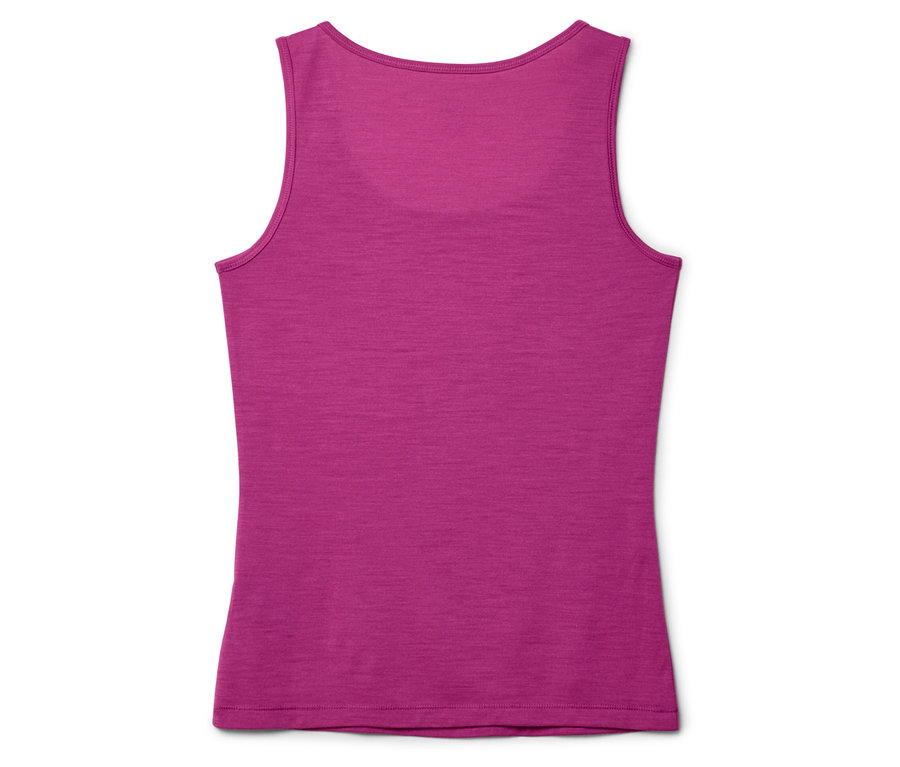 Hátulnézet egy rózsaszín, ujjatlan felsőről fehér háttérrel.