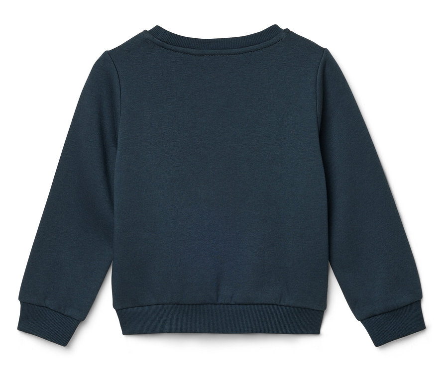 Sötétkék, hosszú ujjú pulóver, hátulnézet.