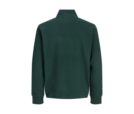 Sötétzöld Jack&Jones Soho kis állógalléros, negyedcipzáras pulóver hátulról.
