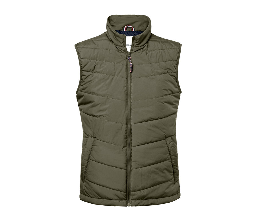 Zöld, steppelt férfi mellény cipzárral középen.