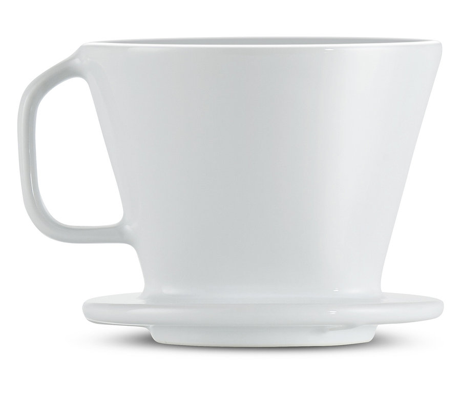 Egy fehér, 101-es méretű kézi kávészűrő.