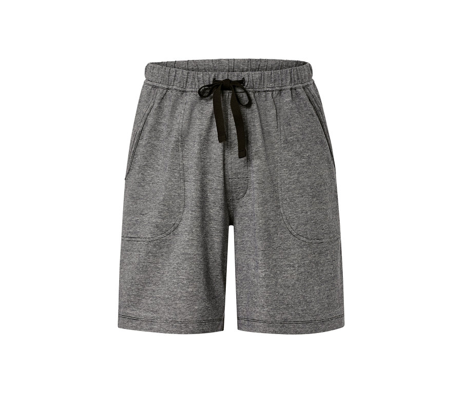 Szürke férfi jersey rövidnadrág fekete húzózsinórral.