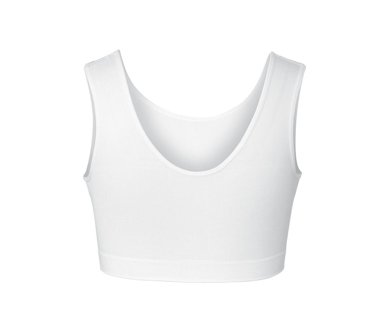 Egy fehér, női seamless bustier melltartó közelről.