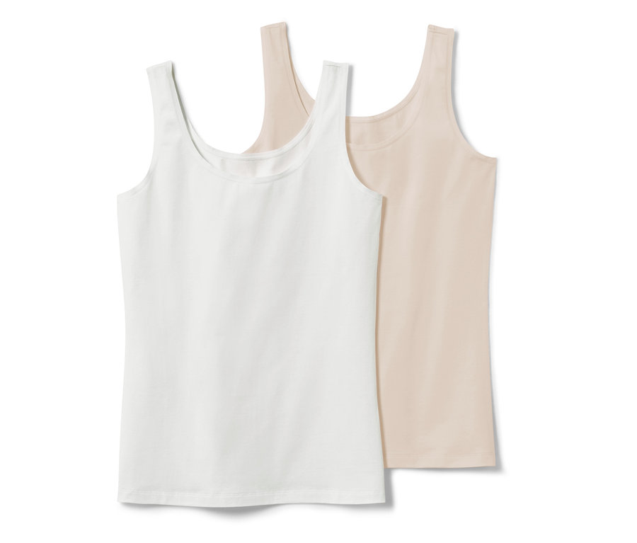 Két női trikó, 2 db, krém és fehér színben egymás mellett.