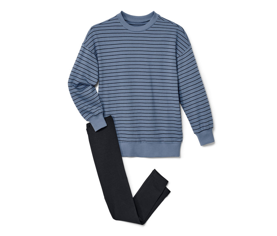 Csíkos, kék/fekete lány lezser pizsama.