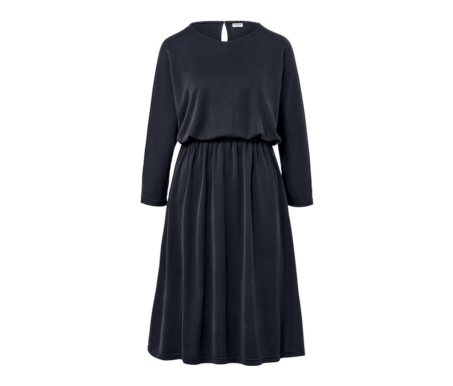 Sötétkék női piké dzsörzéruha.