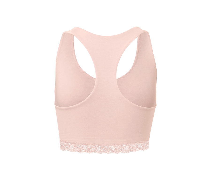 Rózsaszín, csipkés női bustier melltartó racerback hátrésszel.