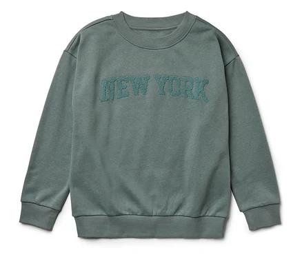 Zöld színű pulóver "NEW YORK" felirattal.