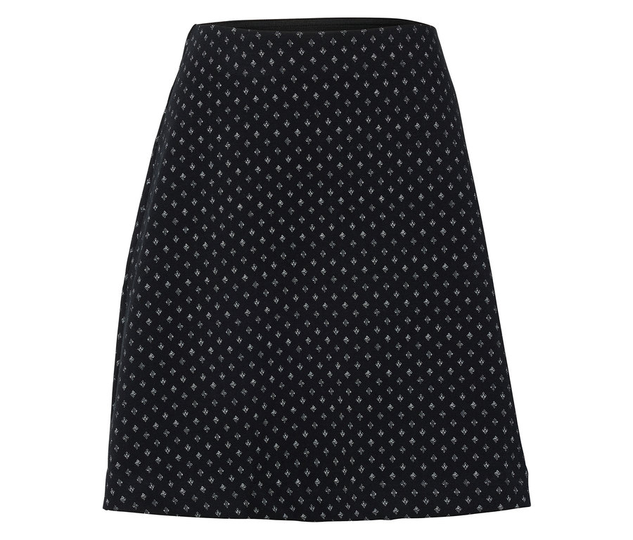 Fekete szoknya apró fehér mintával.