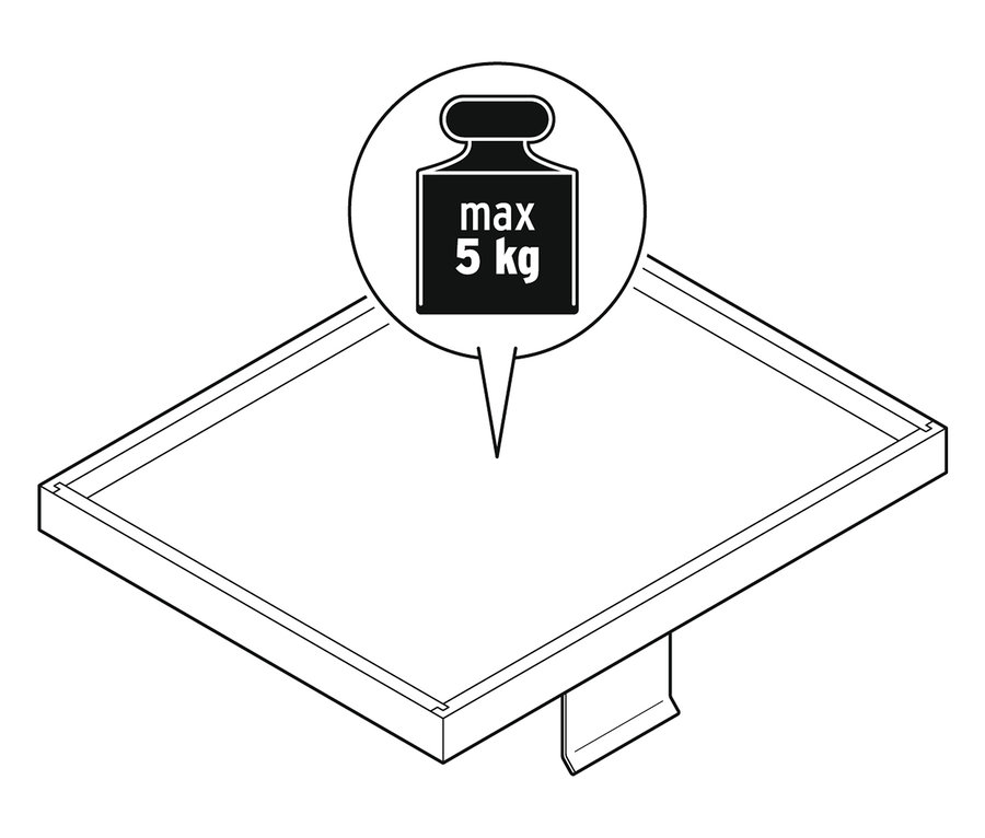 Egy polc rajza, maximum 5 kg terhelhetőséggel.