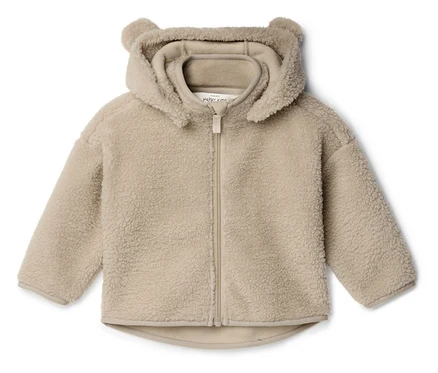 Bézs színű teddy fleece kabát kapucnival és medvefülekkel.