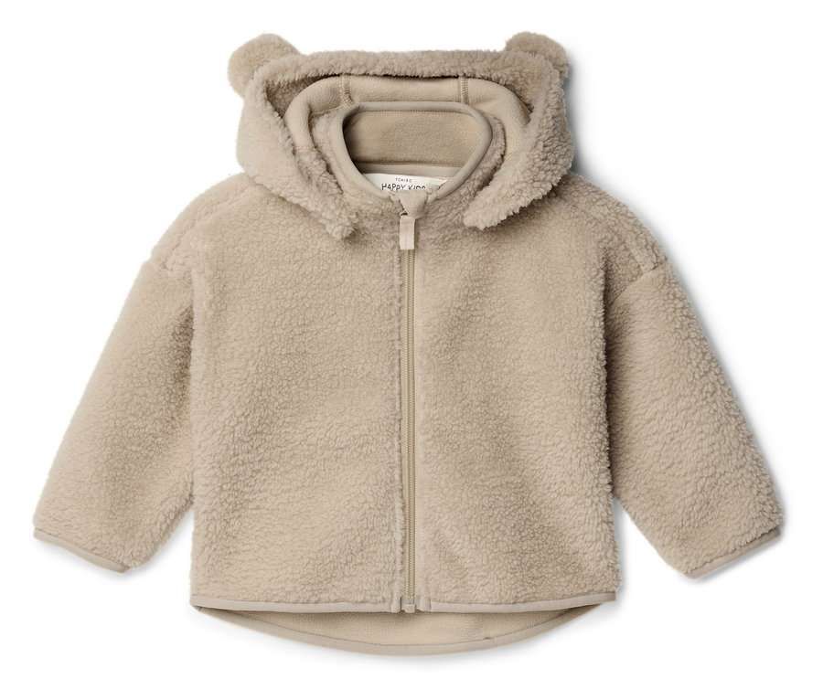 Bézs színű teddy fleece kabát kapucnival és medvefülekkel.