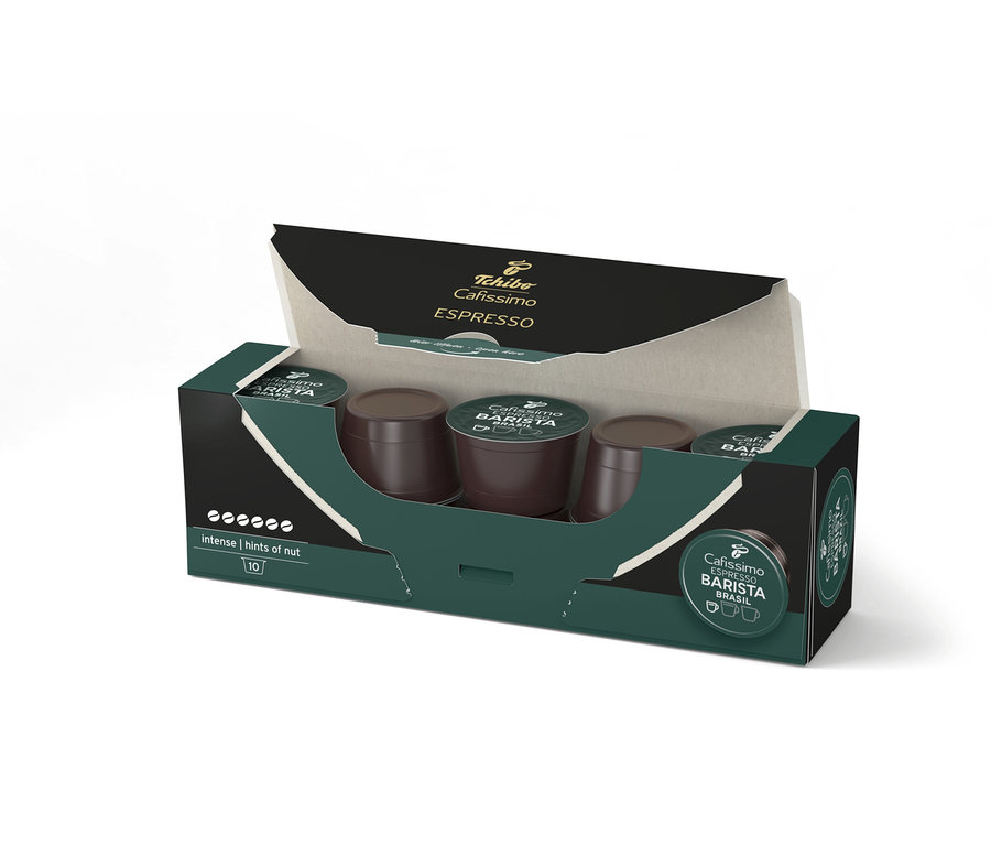 Egy csomag Cafissimo Barista Espresso Brasil kapszula látható.