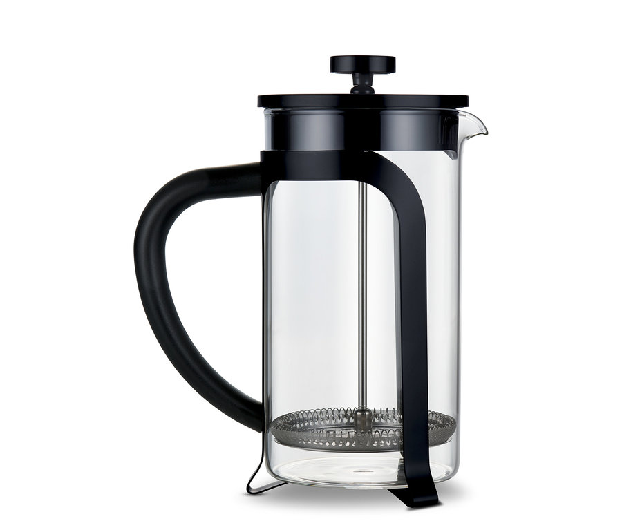 Fekete dugattyús kávéfőző, 800 ml, 6 csésze.