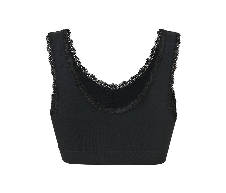 Fekete, varrás nélküli melltartó csipkével.
