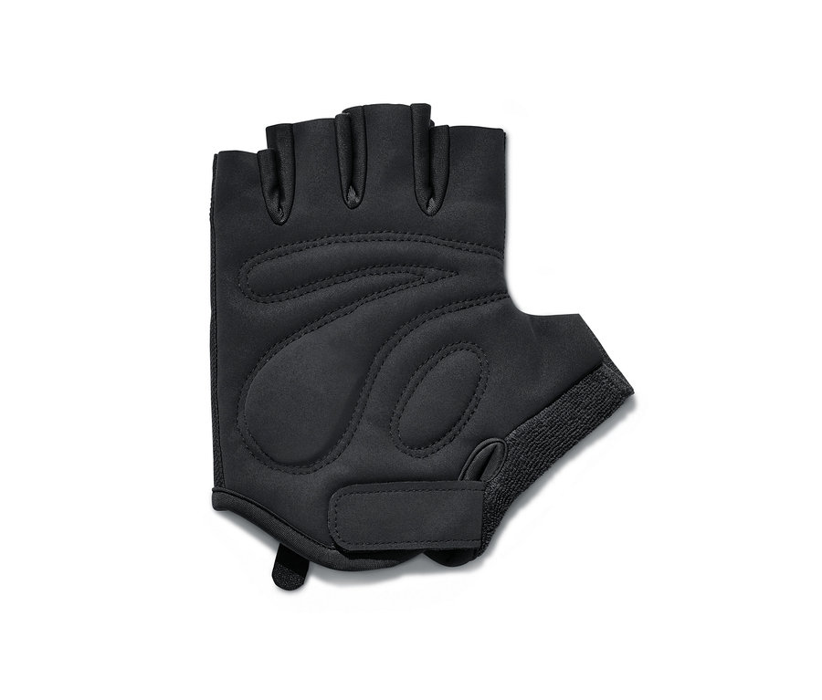 Fekete, ujjatlan kerékpáros kesztyű.