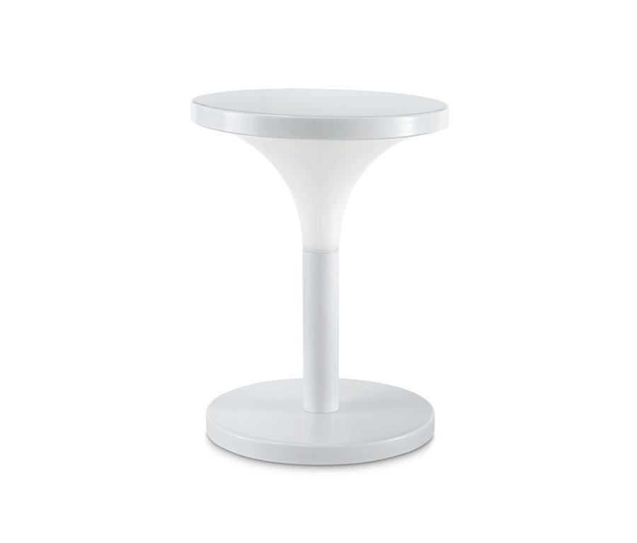 Egy fehér LED-es asztali lámpa, akkus.