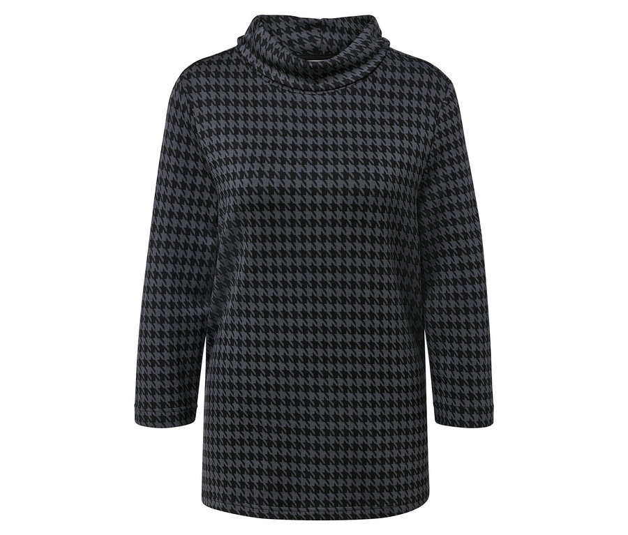 Szürke, tyúkláb mintás tunika ruha, hosszú ujjakkal.