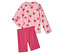 Rózsaszín, szívmintás, hosszú ujjú felső és rózsaszín rövid leggings.